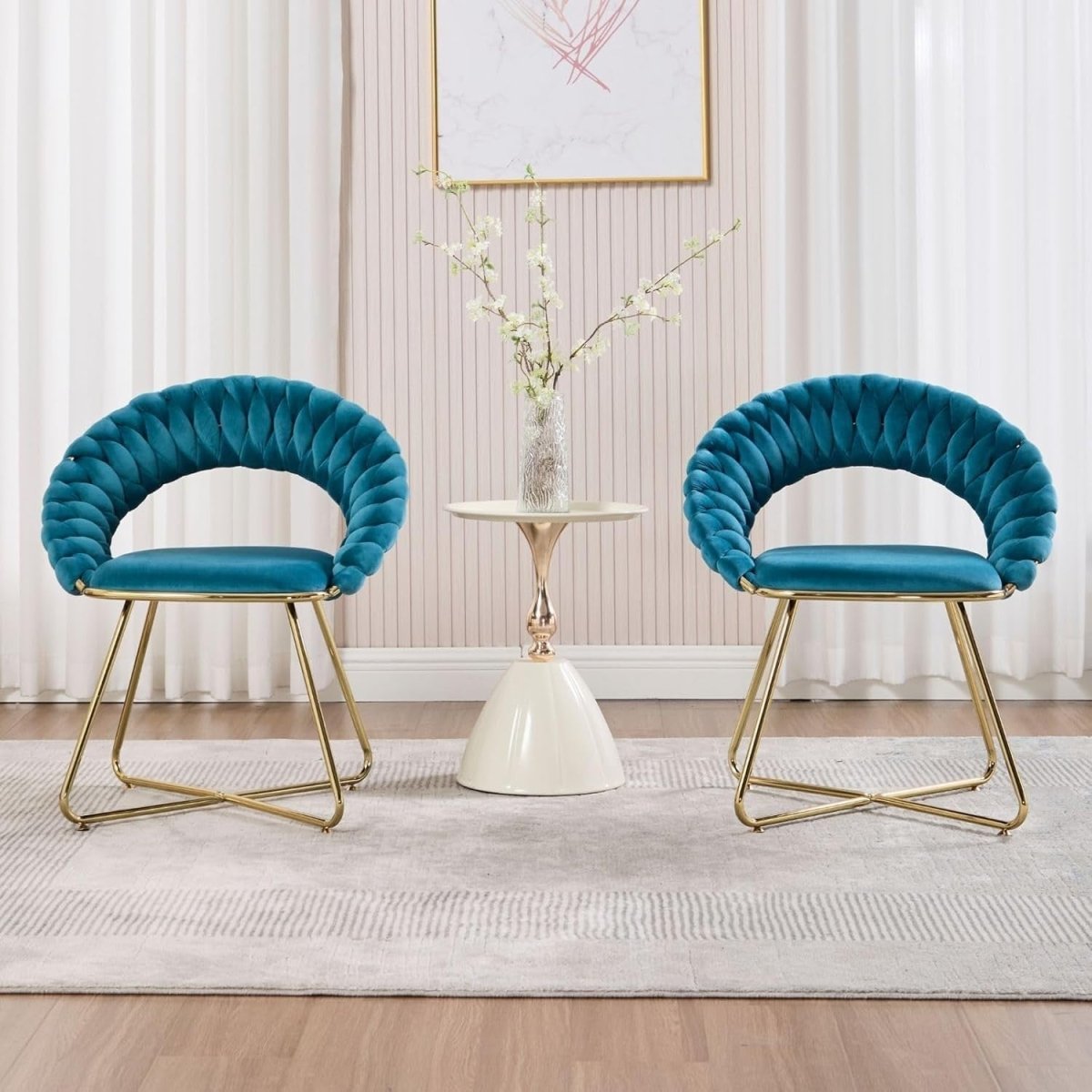 Teal Velvet Tub Chairs Set of 2 – Modern Accent Chairs with Gold Metal Legs - Kwikley
