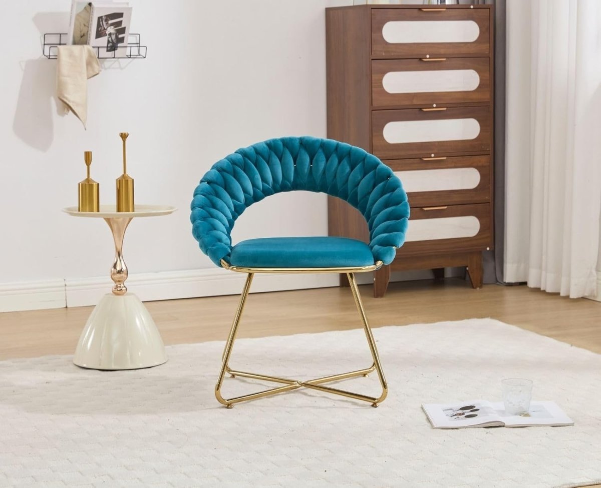 Teal Velvet Tub Chairs Set of 2 – Modern Accent Chairs with Gold Metal Legs - Kwikley