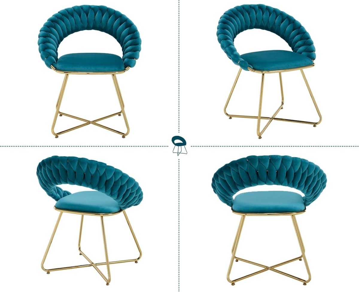 Teal Velvet Tub Chairs Set of 2 – Modern Accent Chairs with Gold Metal Legs - Kwikley