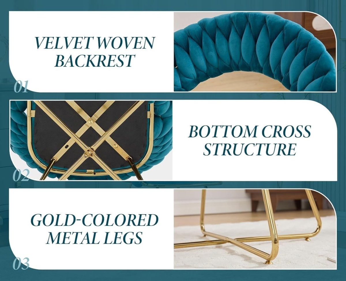 Teal Velvet Tub Chairs Set of 2 – Modern Accent Chairs with Gold Metal Legs - Kwikley
