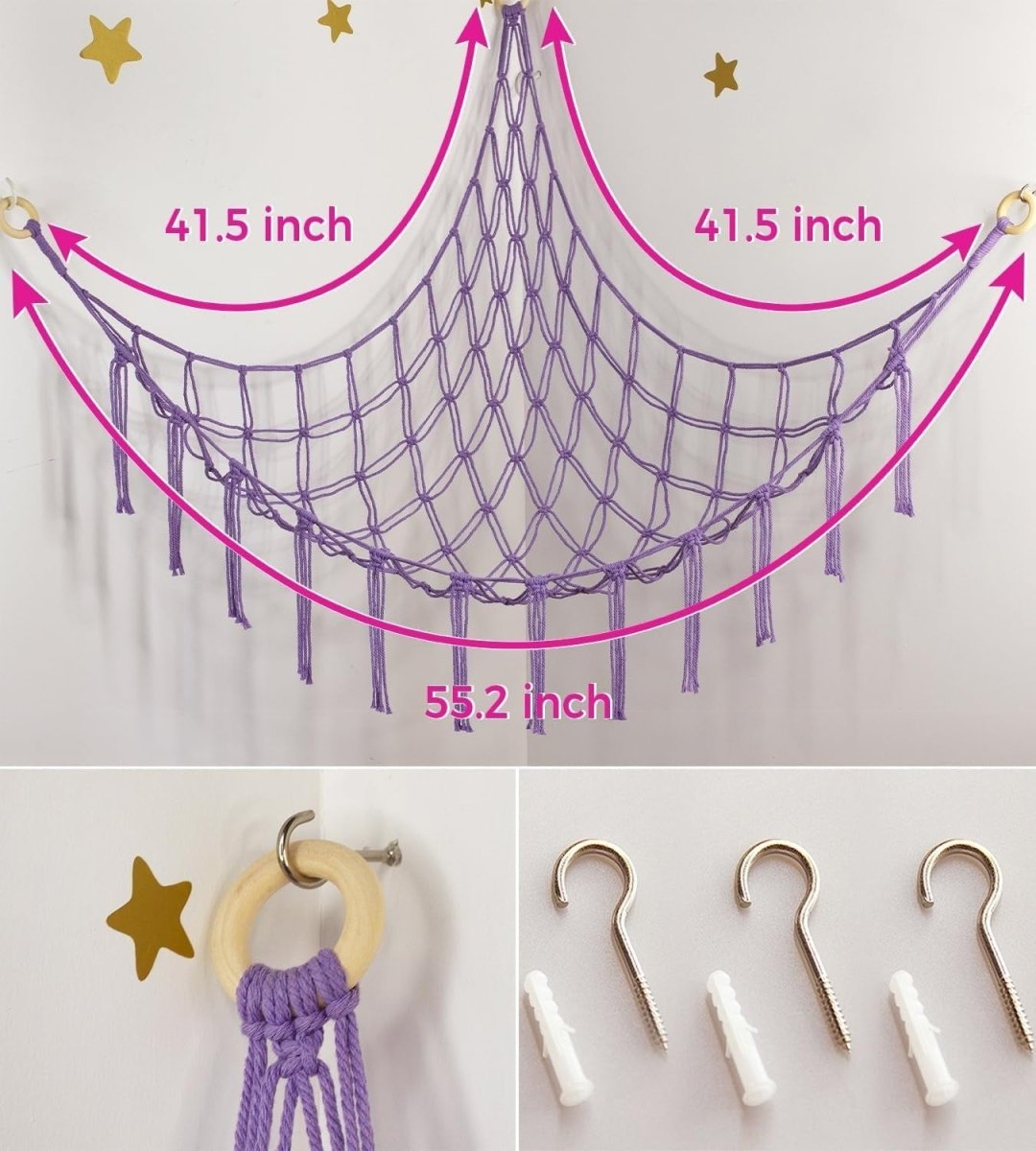 Teddy Bear Hammock Toy Storage Net – Stuffed Animal Organizer – Purple - Kwikley
