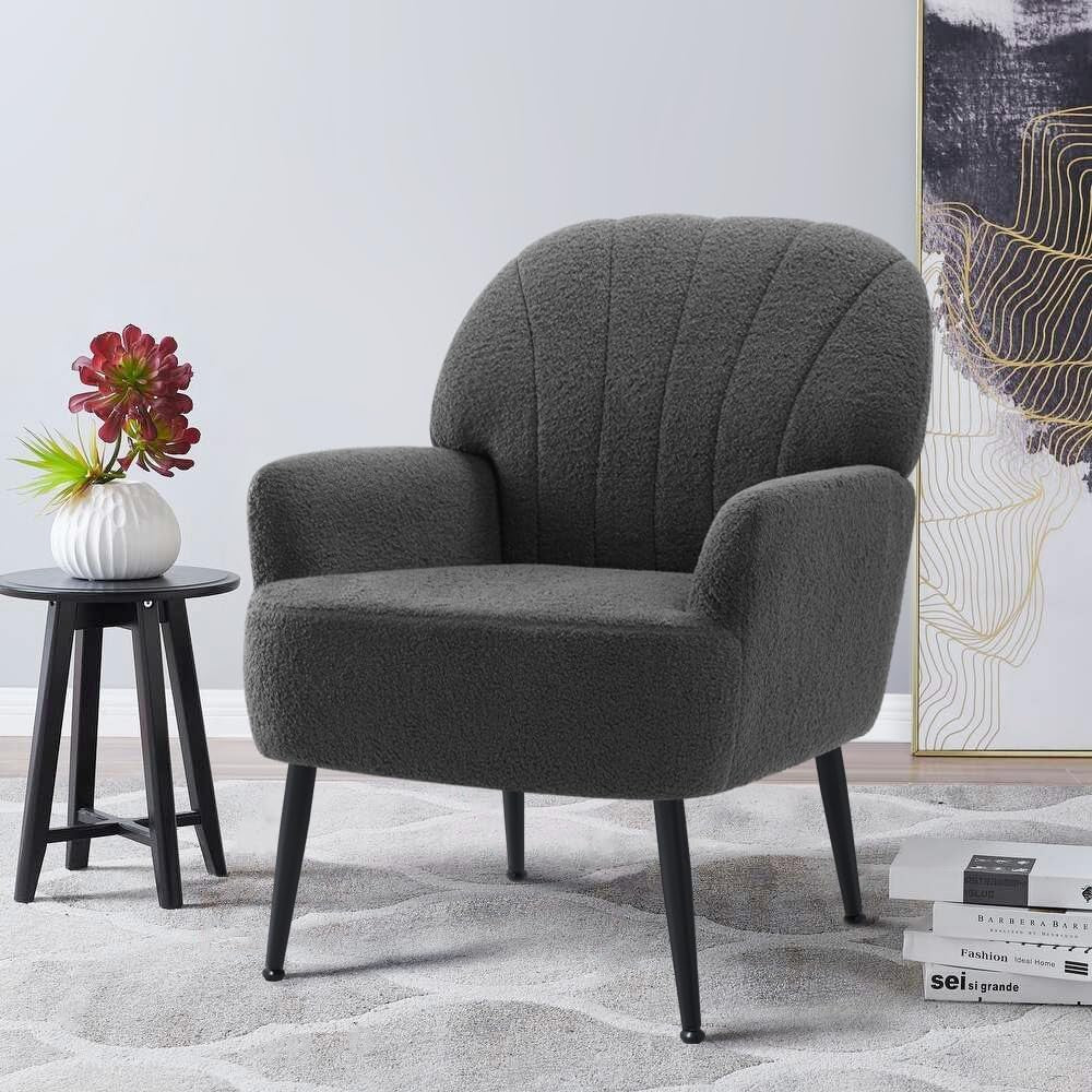 Teddy Fabric Armchair Accent Chair Tub Lounge Seat Grey Metal Legs - Kwikley