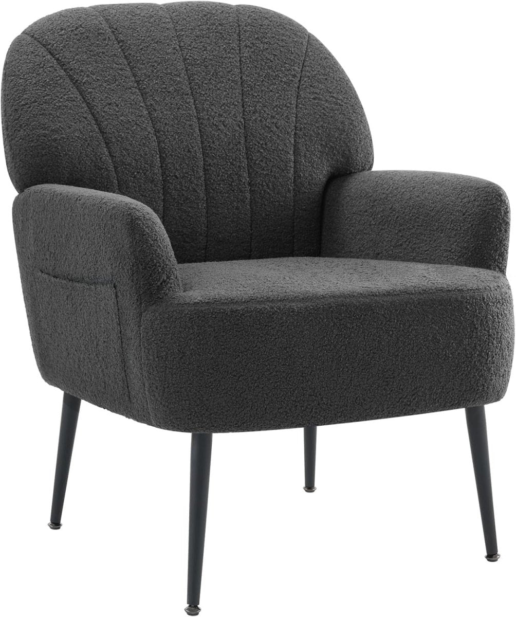 Teddy Fabric Armchair Accent Chair Tub Lounge Seat Grey Metal Legs - Kwikley