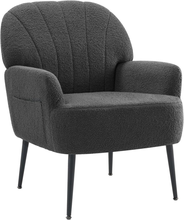 Teddy Fabric Armchair Accent Chair Tub Lounge Seat Grey Metal Legs
