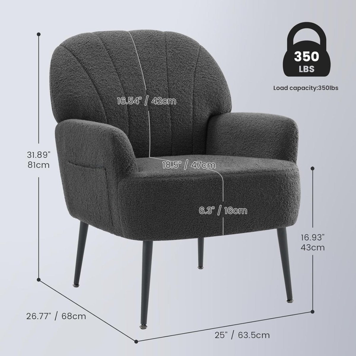 Teddy Fabric Armchair Accent Chair Tub Lounge Seat Grey Metal Legs - Kwikley