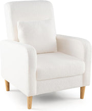 Teddy Fleece Accent Chair Upholstered Armchair Wood Legs White - Kwikley