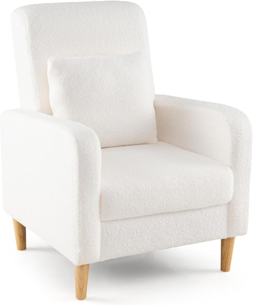 Teddy Fleece Accent Chair Upholstered Armchair Wood Legs White - Kwikley