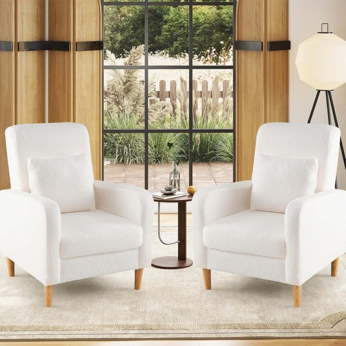 Teddy Fleece Accent Chair Upholstered Armchair Wood Legs White - Kwikley