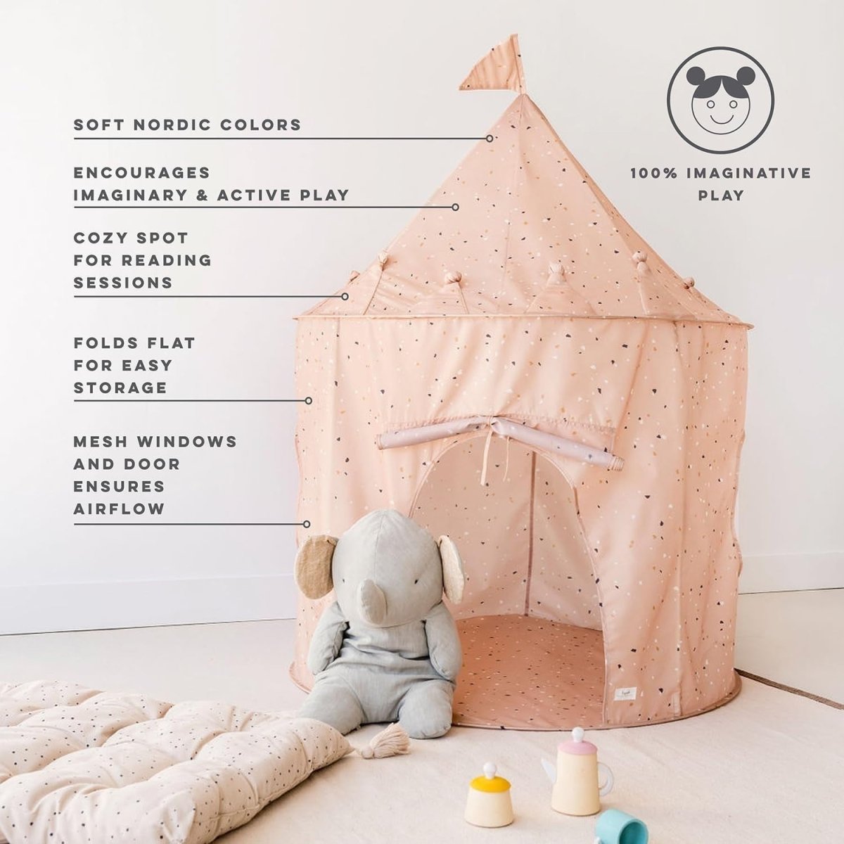 Terrazzo Clay Kids Indoor Play Tent Pop Up Fort Eco Fabric - Kwikley
