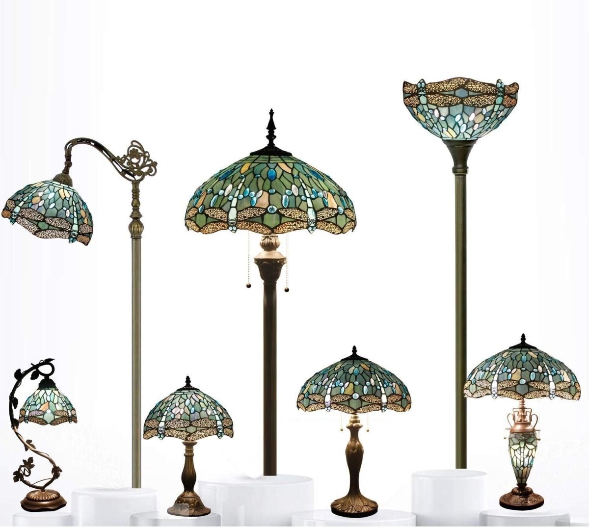 Tiffany Dragonfly Stained Glass Lampshade 16in Sea Blue Pendant Shade - Kwikley