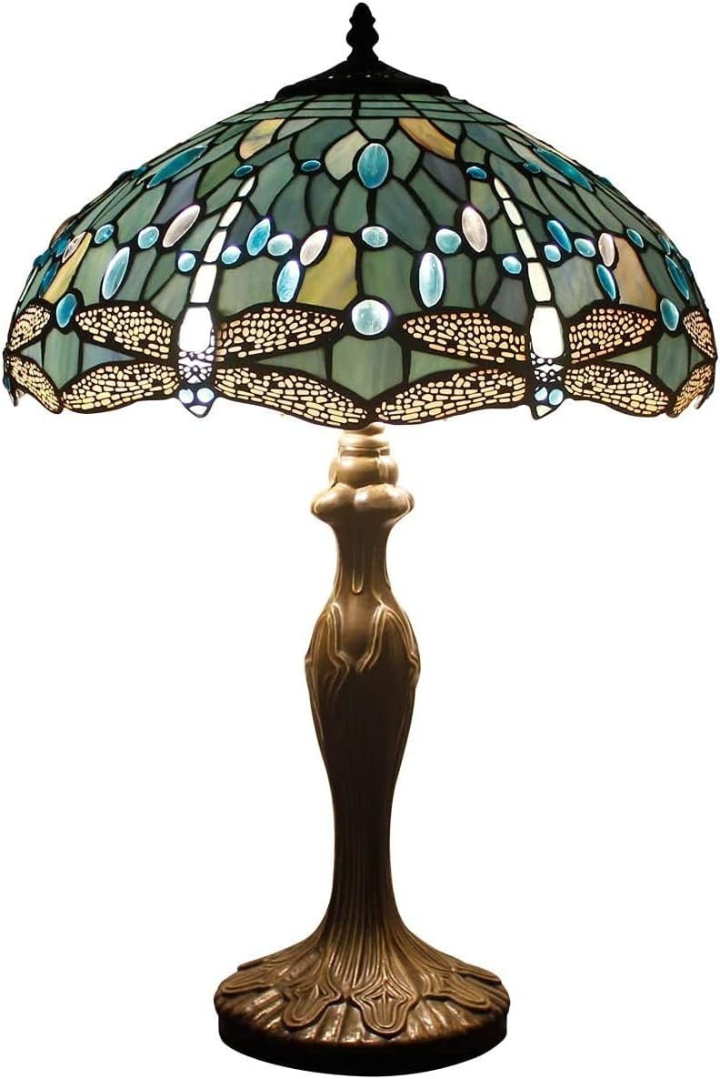 Tiffany Dragonfly Stained Glass Lampshade 16in Sea Blue Pendant Shade - Kwikley
