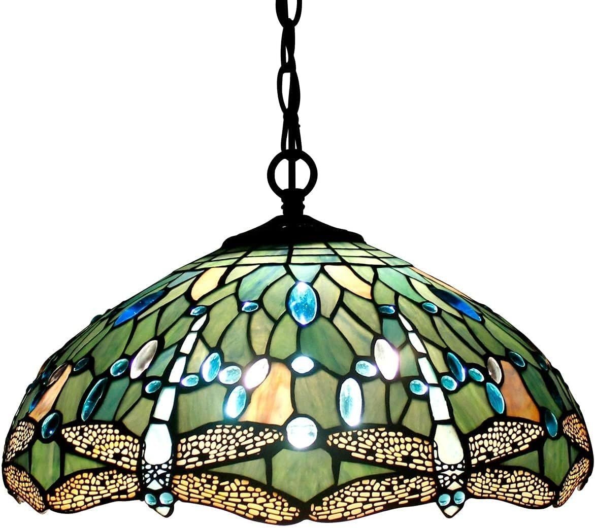Tiffany Dragonfly Stained Glass Lampshade 16in Sea Blue Pendant Shade - Kwikley