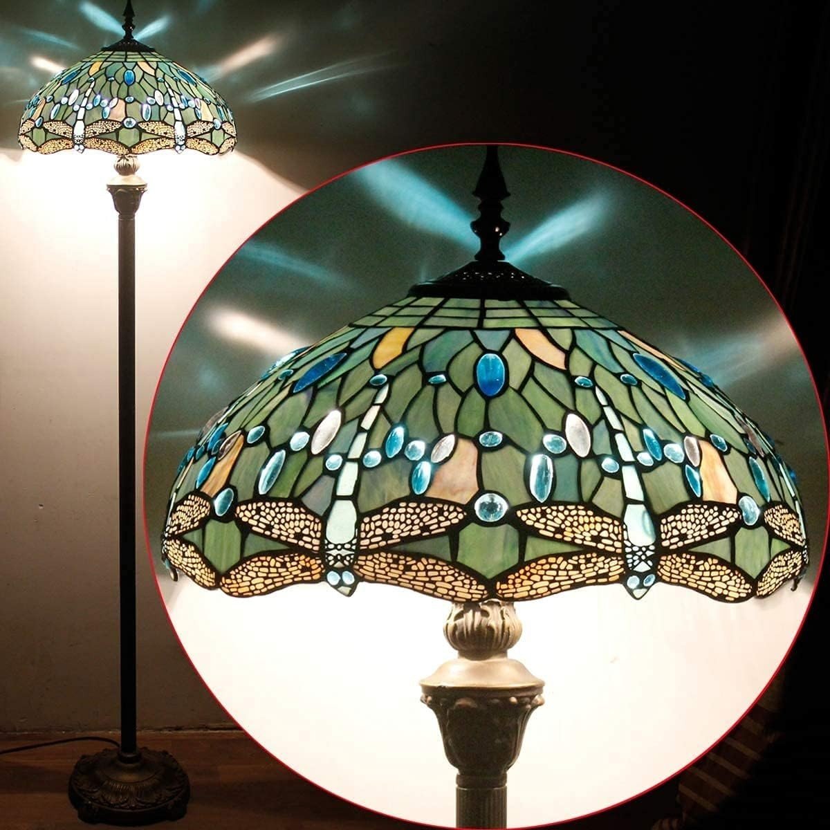 Tiffany Dragonfly Stained Glass Lampshade 16in Sea Blue Pendant Shade - Kwikley
