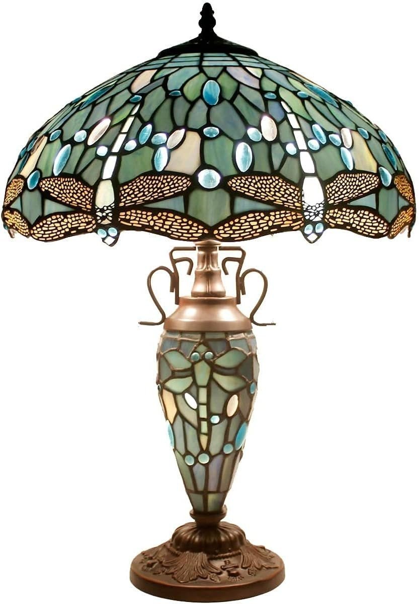 Tiffany Dragonfly Stained Glass Lampshade 16in Sea Blue Pendant Shade - Kwikley