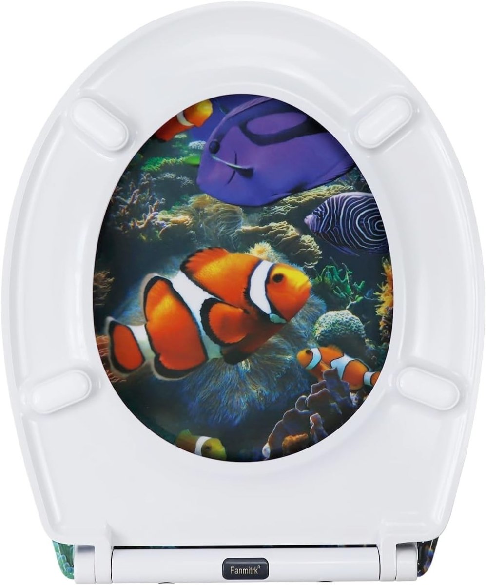 Toilet Seat Soft Close Quick Release Top Fix Colourful Patterns 45x37cm - Kwikley