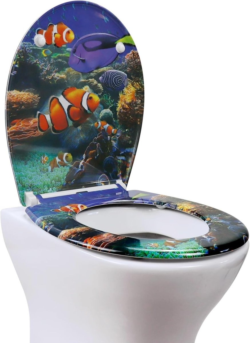 Toilet Seat Soft Close Quick Release Top Fix Colourful Patterns 45x37cm - Kwikley
