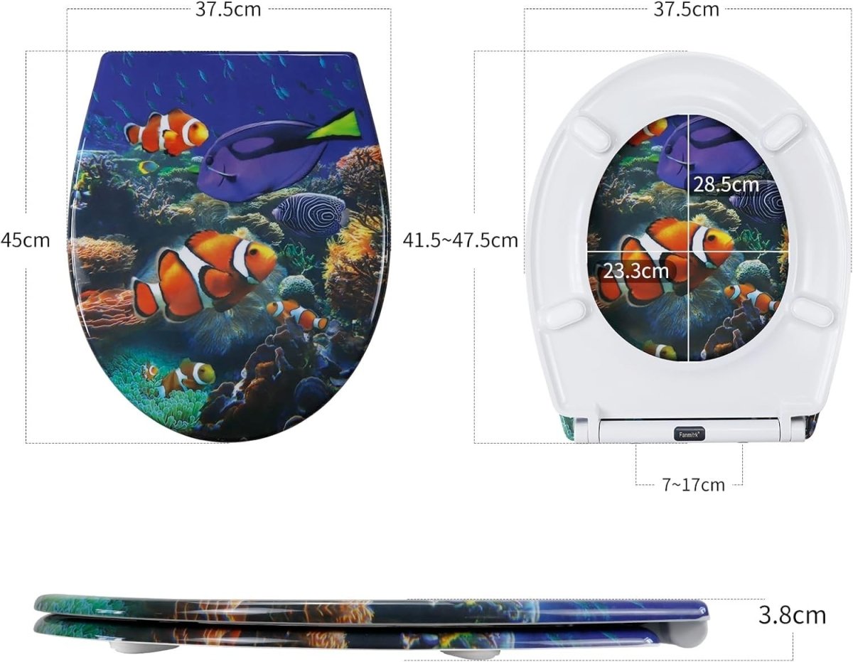 Toilet Seat Soft Close Quick Release Top Fix Colourful Patterns 45x37cm - Kwikley