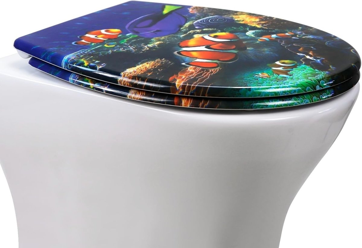 Toilet Seat Soft Close Quick Release Top Fix Colourful Patterns 45x37cm - Kwikley