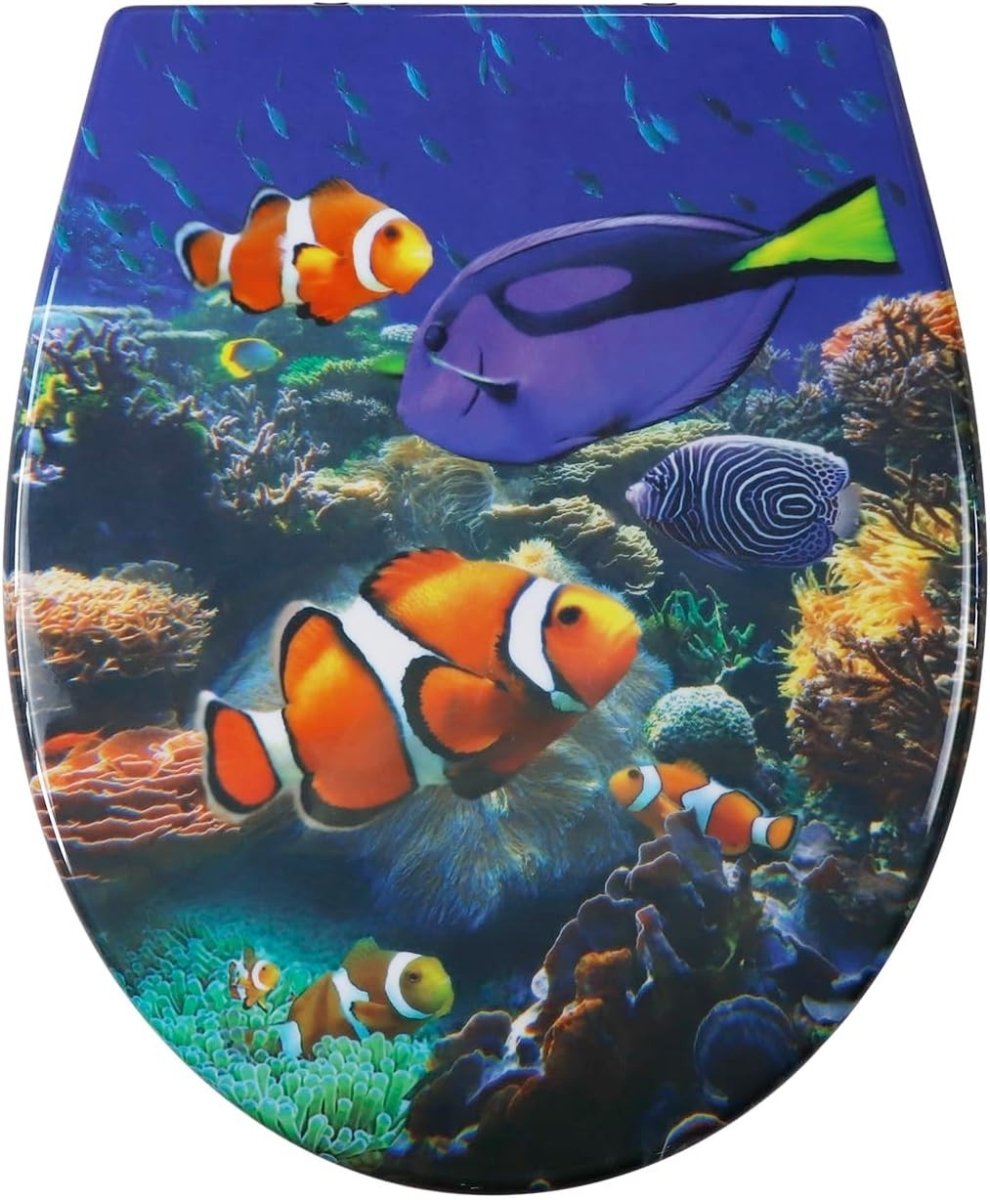 Toilet Seat Soft Close Quick Release Top Fix Colourful Patterns 45x37cm - Kwikley