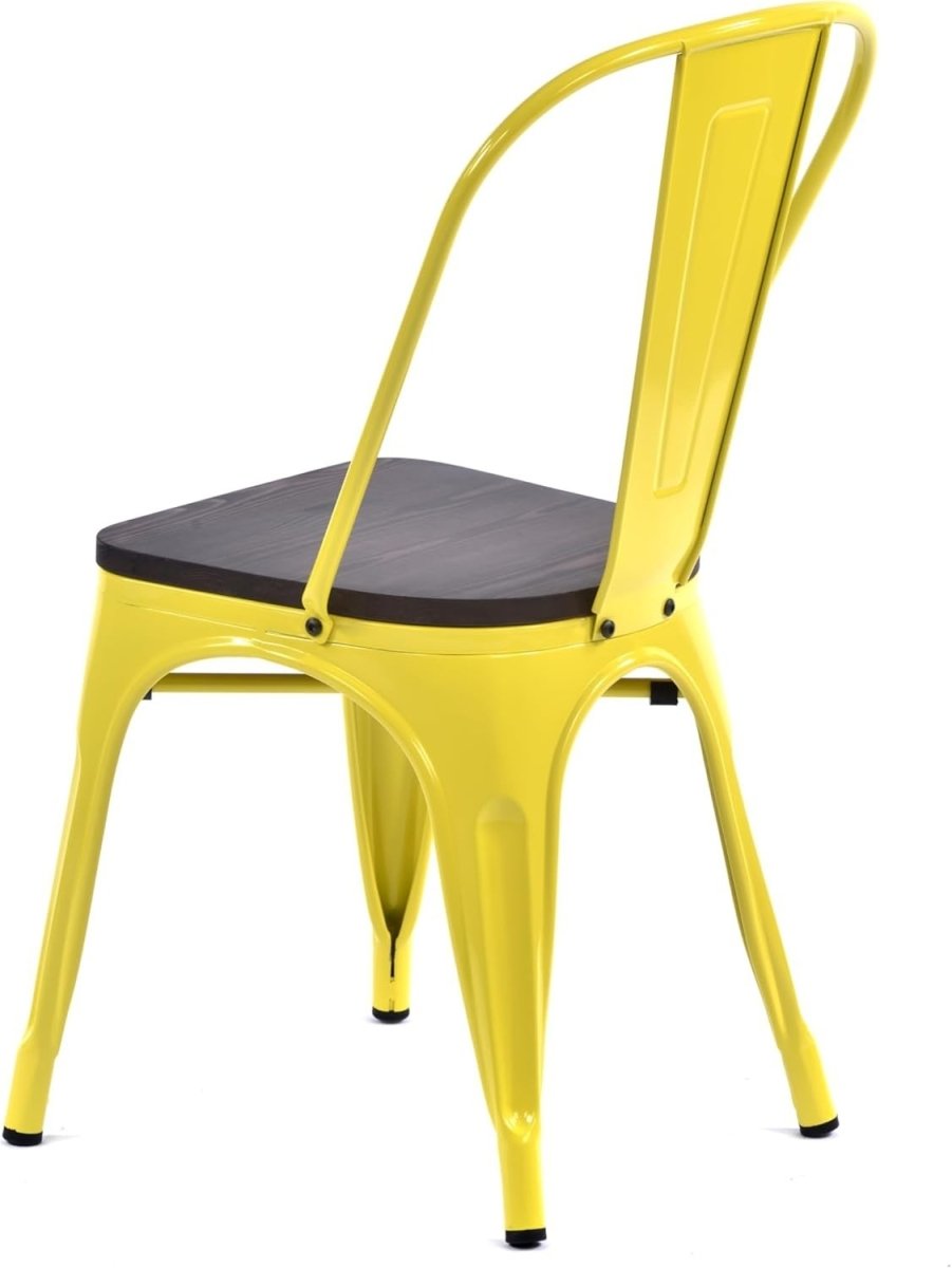 Tolix Style Metal Chair with Timber Seat Stackable Retro Bar Yellow - Kwikley