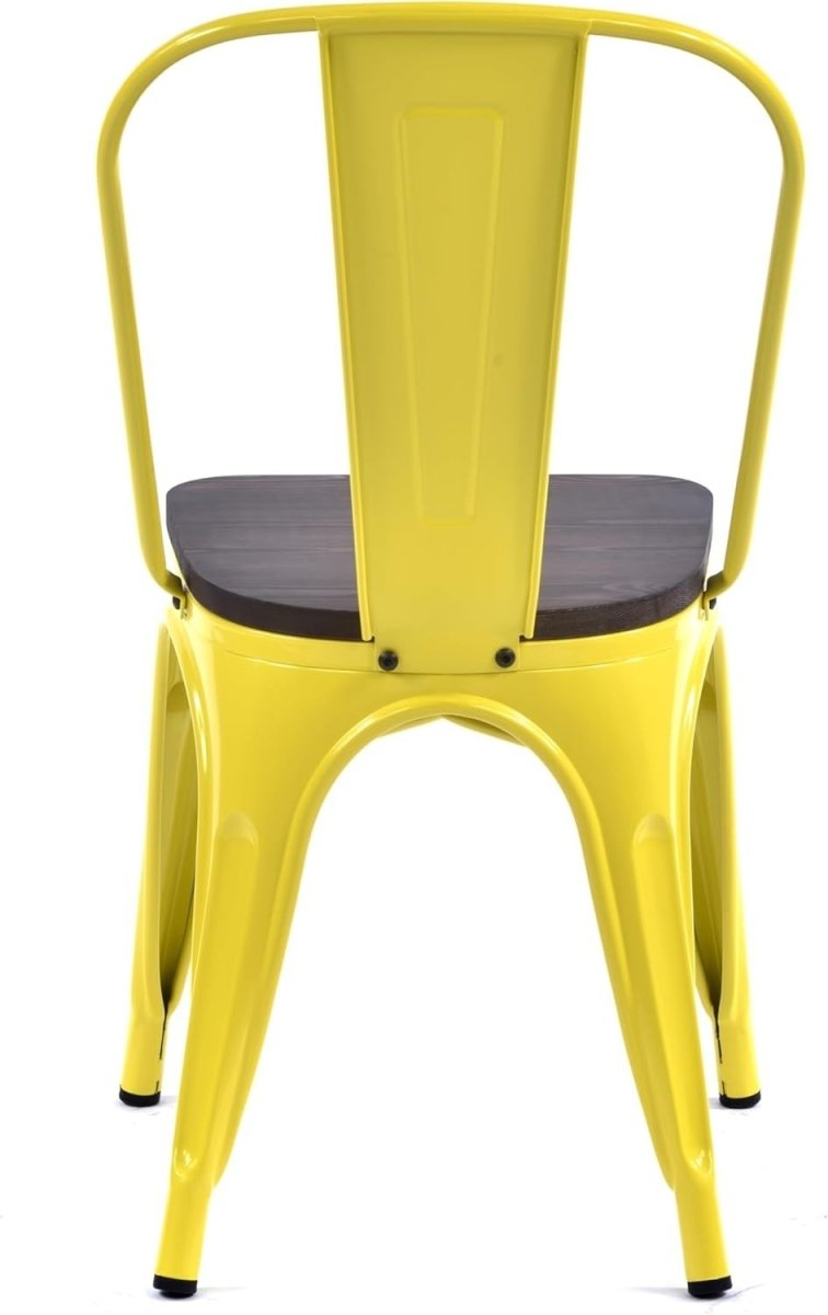 Tolix Style Metal Chair with Timber Seat Stackable Retro Bar Yellow - Kwikley