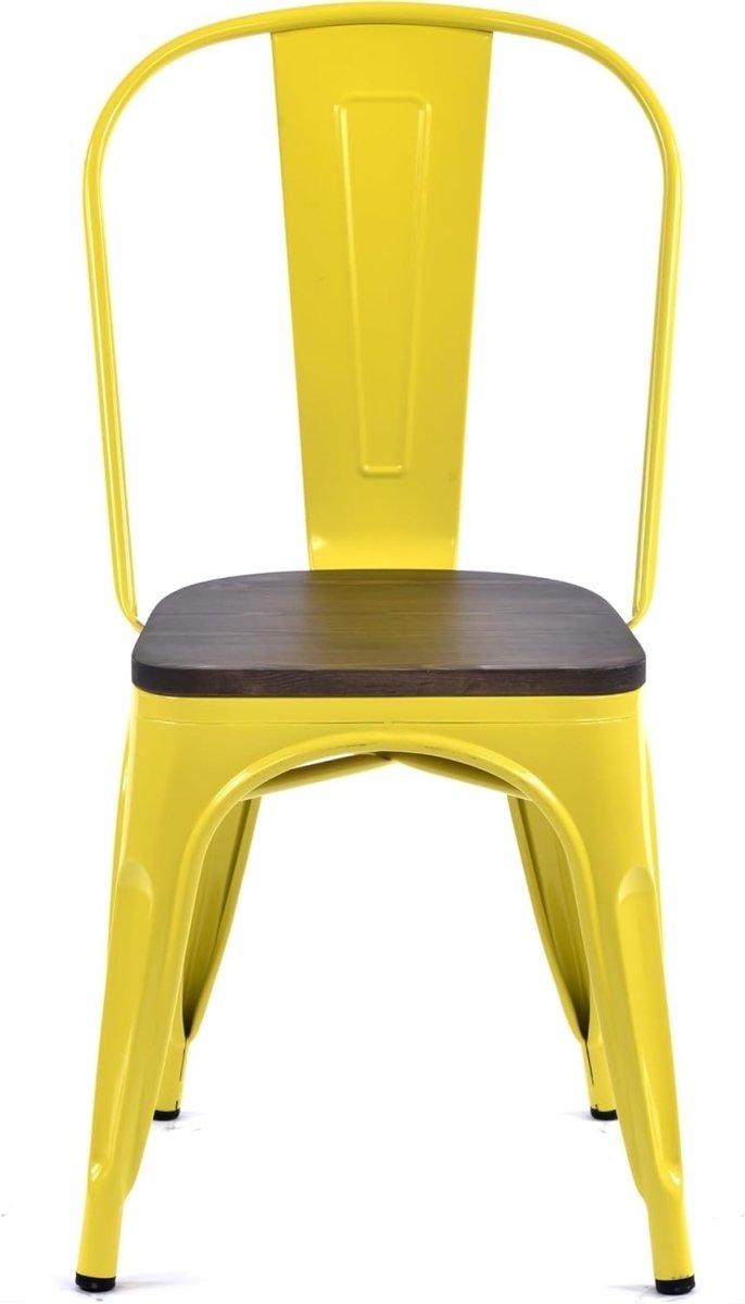 Tolix Style Metal Chair with Timber Seat Stackable Retro Bar Yellow - Kwikley