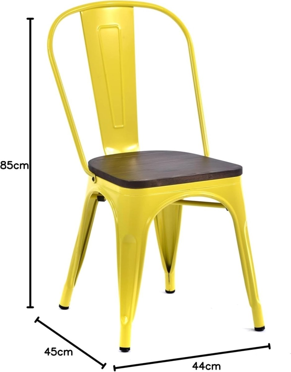 Tolix Style Metal Chair with Timber Seat Stackable Retro Bar Yellow - Kwikley