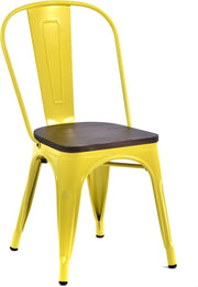Tolix Style Metal Chair with Timber Seat Stackable Retro Bar Yellow - Kwikley