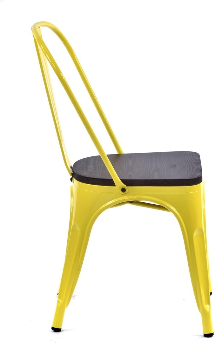 Tolix Style Metal Chair with Timber Seat Stackable Retro Bar Yellow - Kwikley