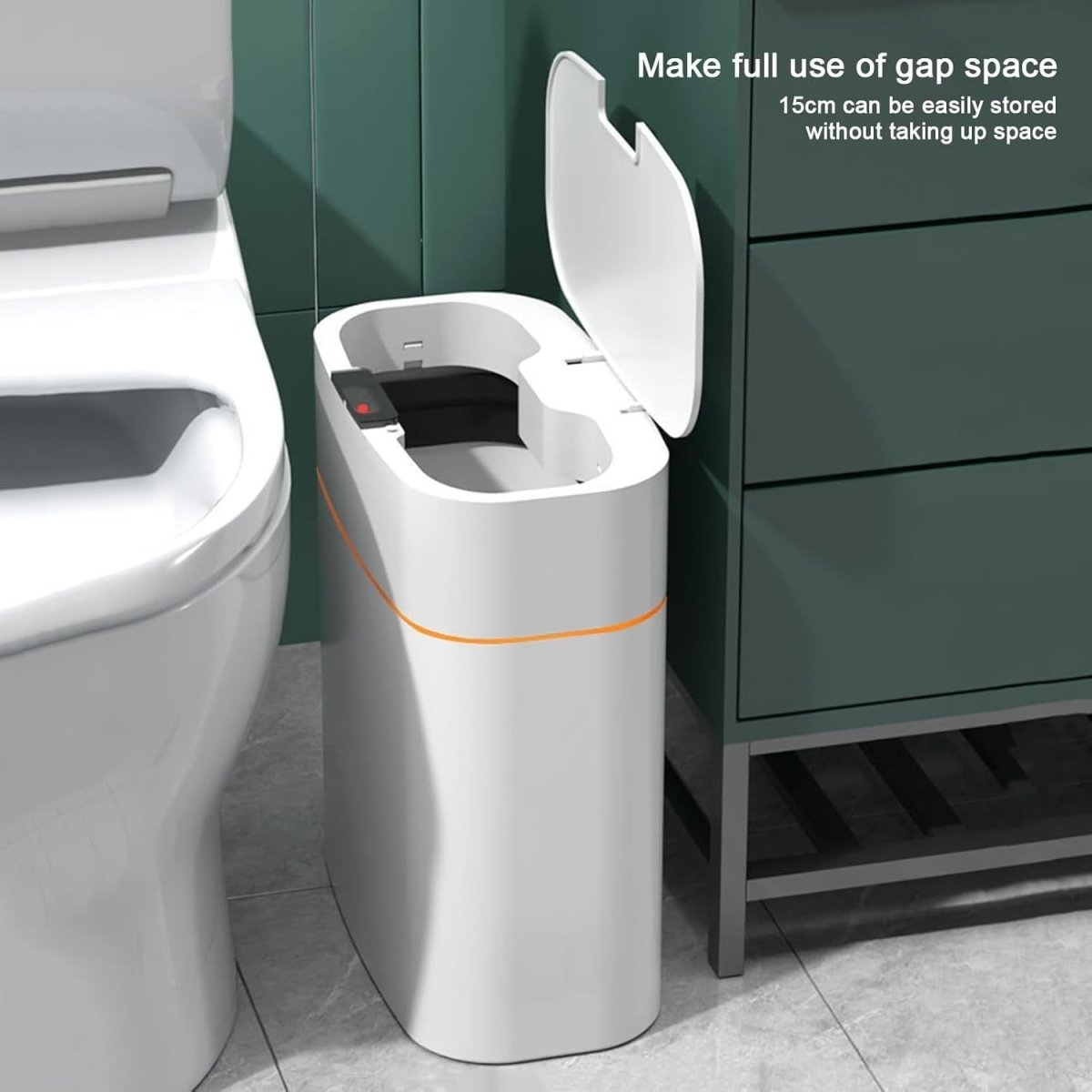 Touchless Bathroom Trash Can Slim Motion Sensor Bin White - Kwikley