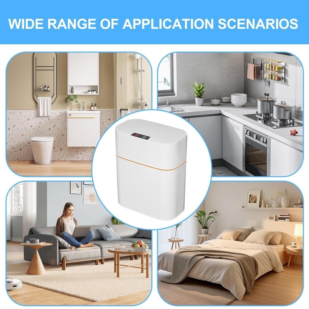 Touchless Bathroom Trash Can Slim Motion Sensor Bin White - Kwikley
