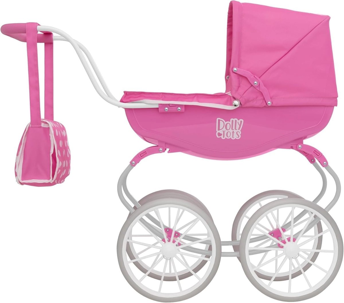 Traditional Dolls Pram Carriage Push Along Toy White Wheels Kids - Kwikley