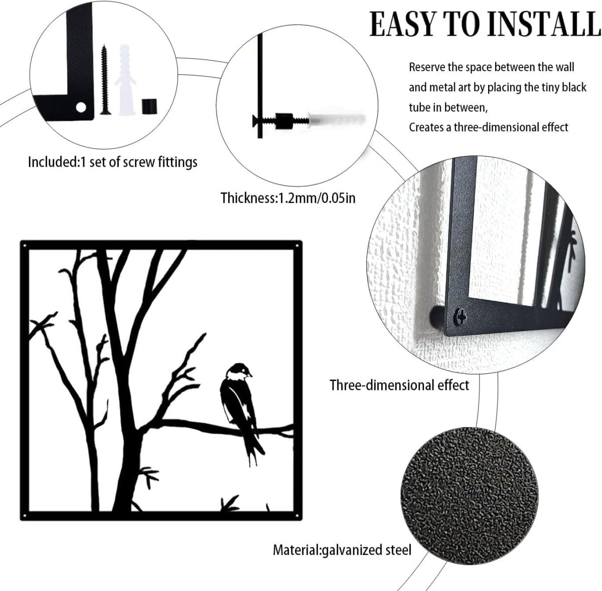 Tree Metal Wall Art 4 Piece Large Branch Panel Home Decor - Kwikley