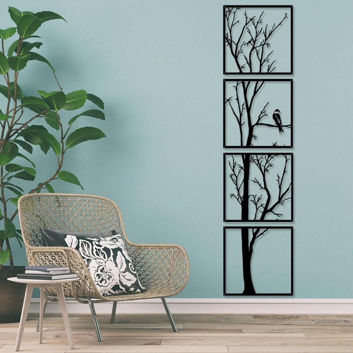 Tree Metal Wall Art 4 Piece Large Branch Panel Home Decor - Kwikley