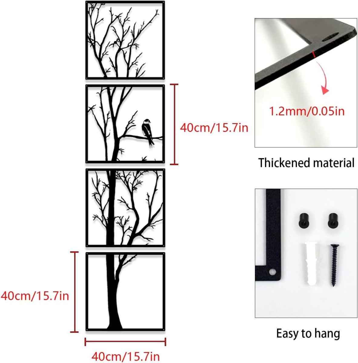 Tree Metal Wall Art 4 Piece Large Branch Panel Home Decor - Kwikley