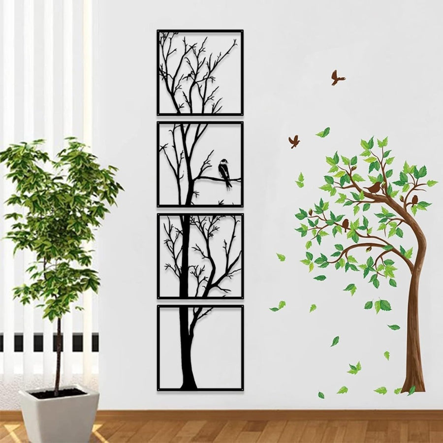Tree Metal Wall Art 4 Piece Large Branch Panel Home Decor - Kwikley