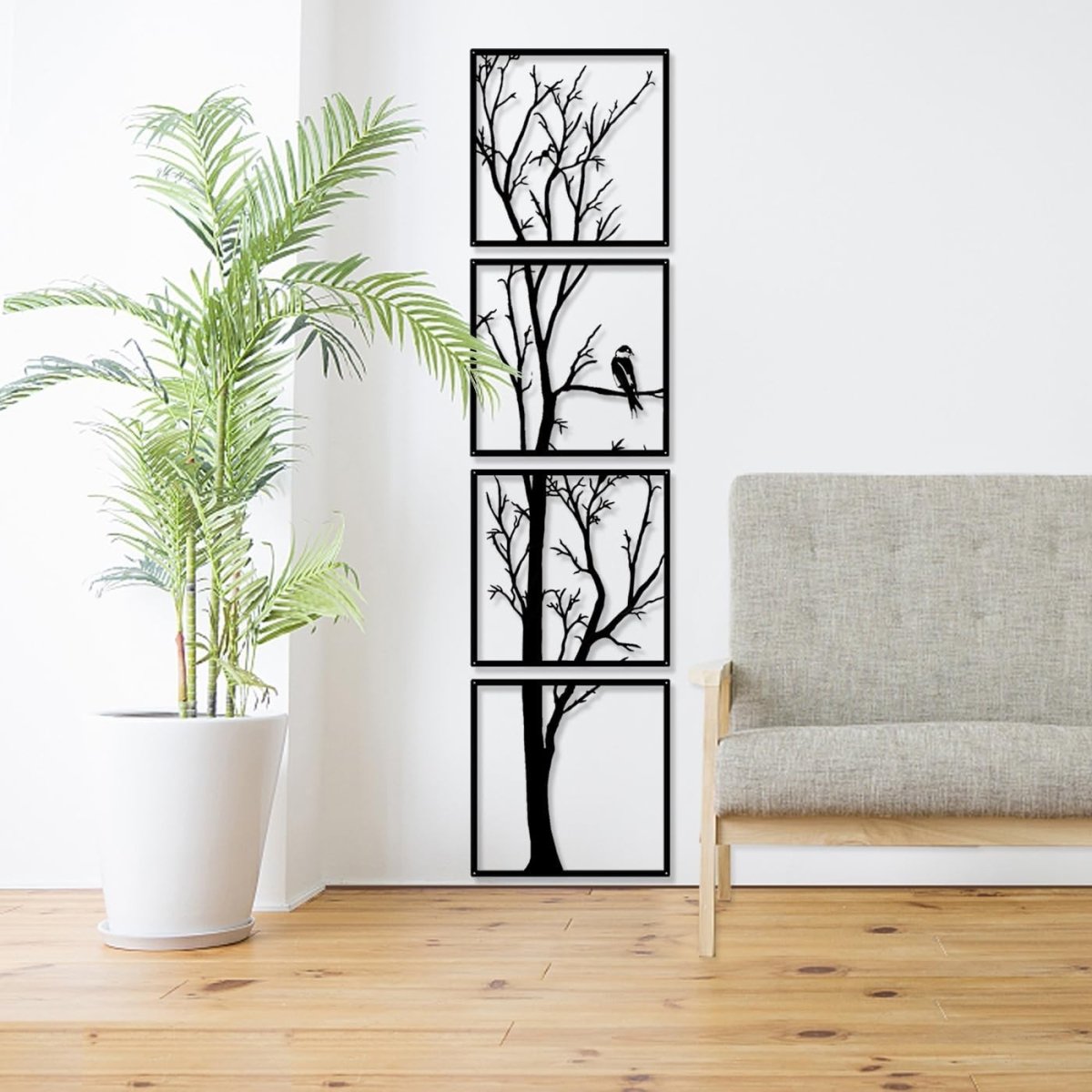 Tree Metal Wall Art 4 Piece Large Branch Panel Home Decor - Kwikley