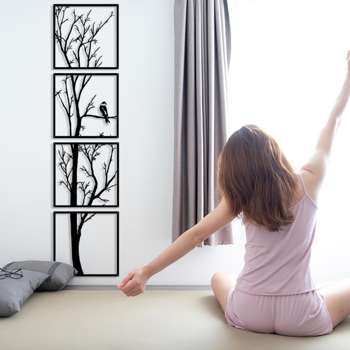 Tree Metal Wall Art 4 Piece Large Branch Panel Home Decor - Kwikley