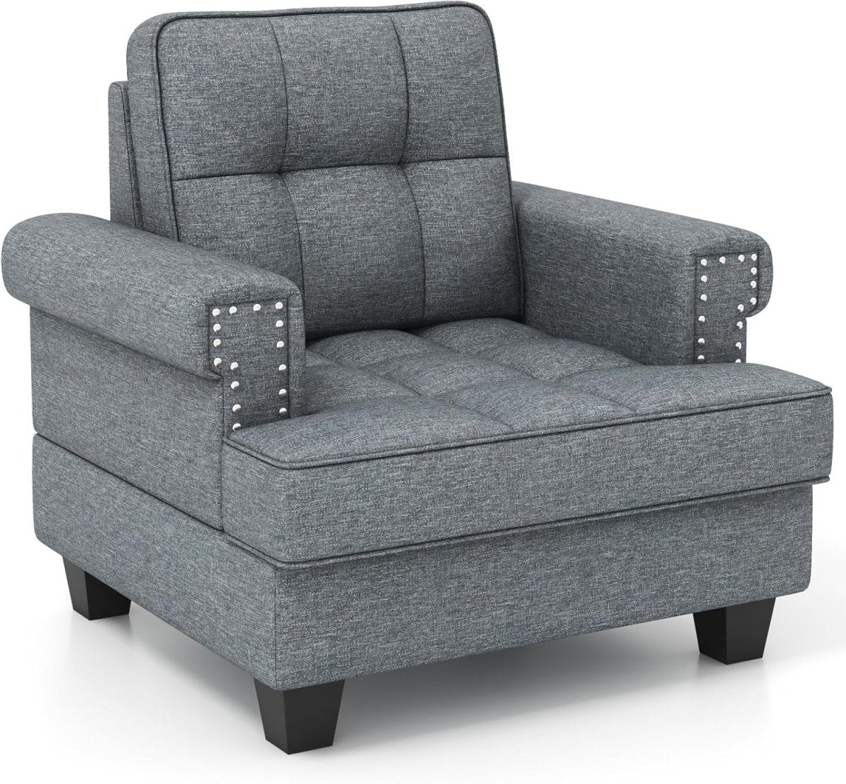 Tufted Accent Chair Linen Armchair Wide Seat Fireside Grey - Kwikley