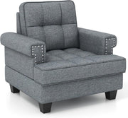 Tufted Accent Chair Linen Armchair Wide Seat Fireside Grey - Kwikley