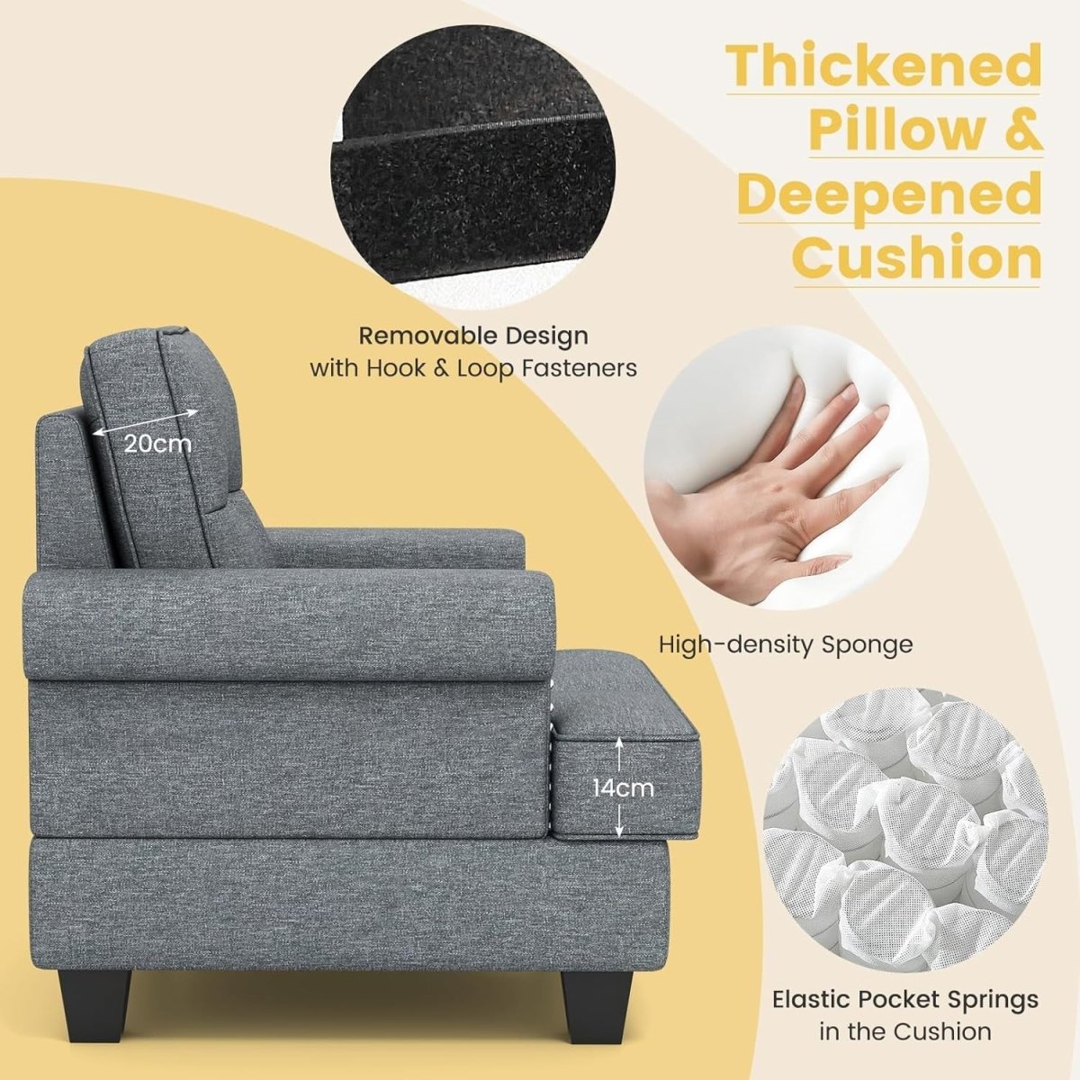 Tufted Accent Chair Linen Armchair Wide Seat Fireside Grey - Kwikley