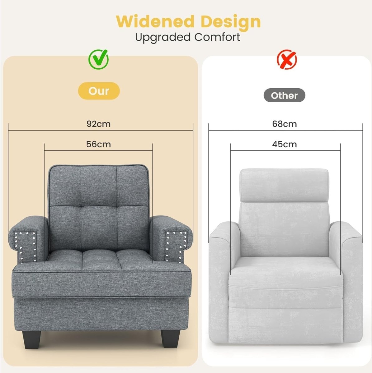 Tufted Accent Chair Linen Armchair Wide Seat Fireside Grey - Kwikley