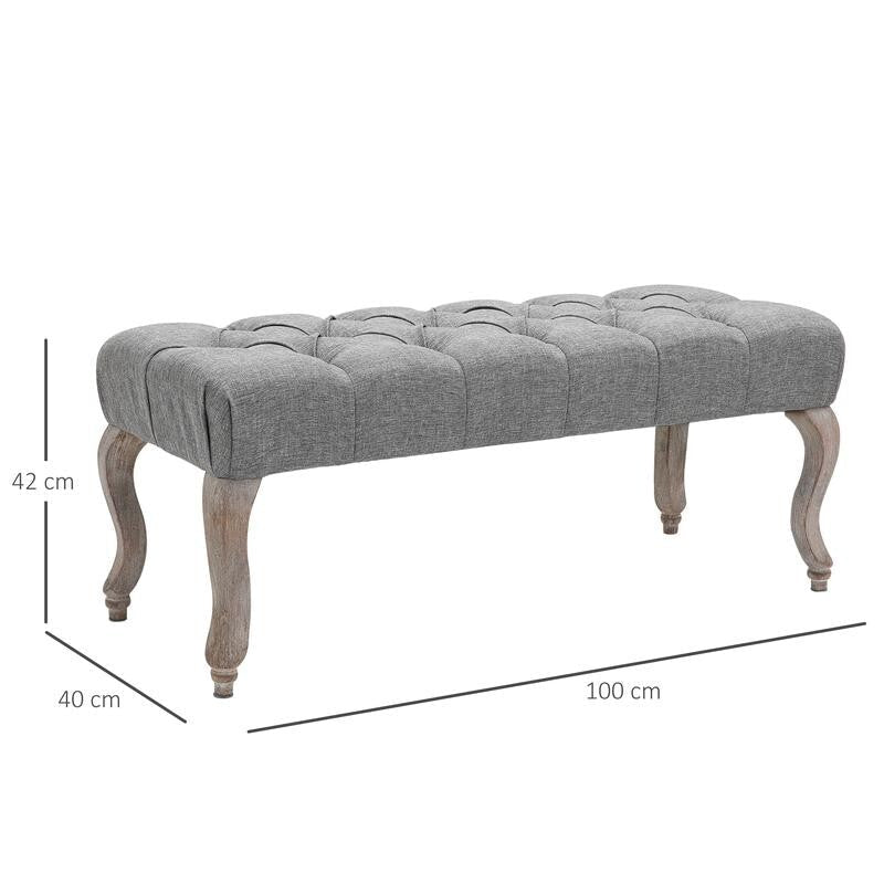 Tufted Fabric Ottoman Bench Seat End Stool Window Accent Chair Grey Wood Legs - Kwikley
