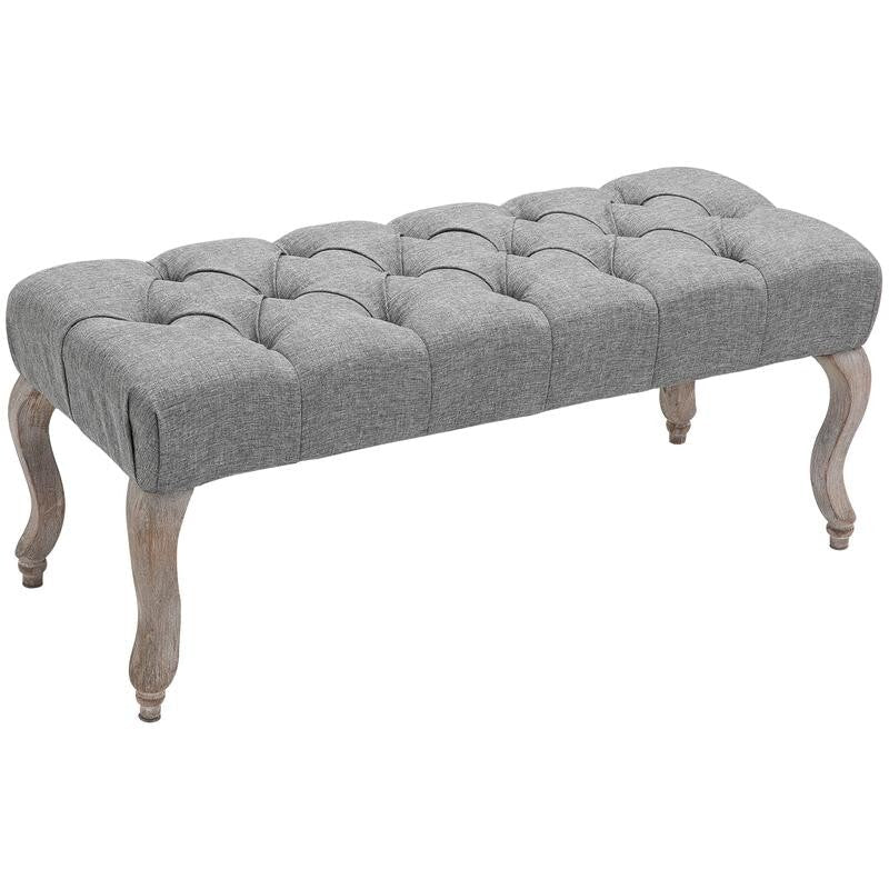 Tufted Fabric Ottoman Bench Seat End Stool Window Accent Chair Grey Wood Legs - Kwikley