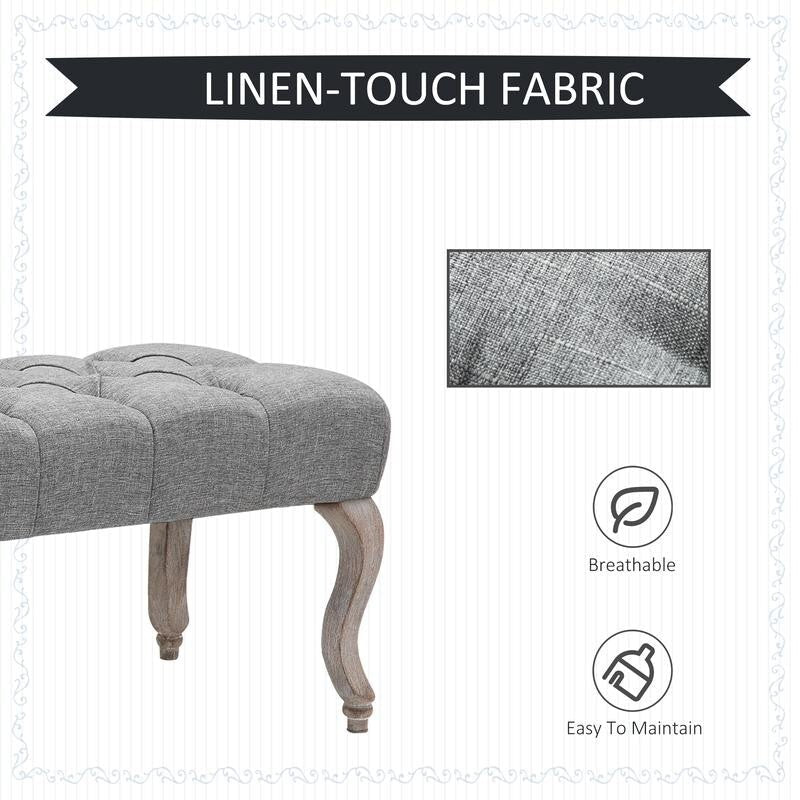 Tufted Fabric Ottoman Bench Seat End Stool Window Accent Chair Grey Wood Legs - Kwikley