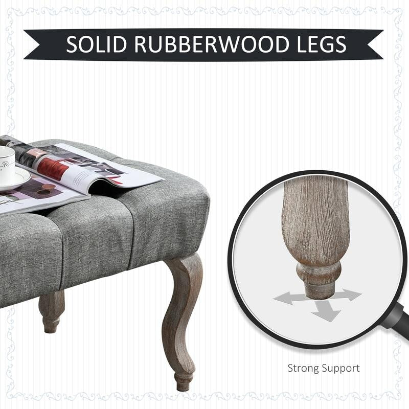 Tufted Fabric Ottoman Bench Seat End Stool Window Accent Chair Grey Wood Legs - Kwikley
