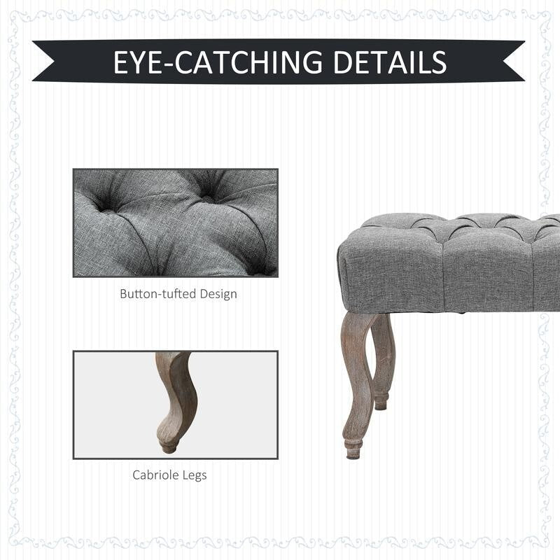 Tufted Fabric Ottoman Bench Seat End Stool Window Accent Chair Grey Wood Legs - Kwikley