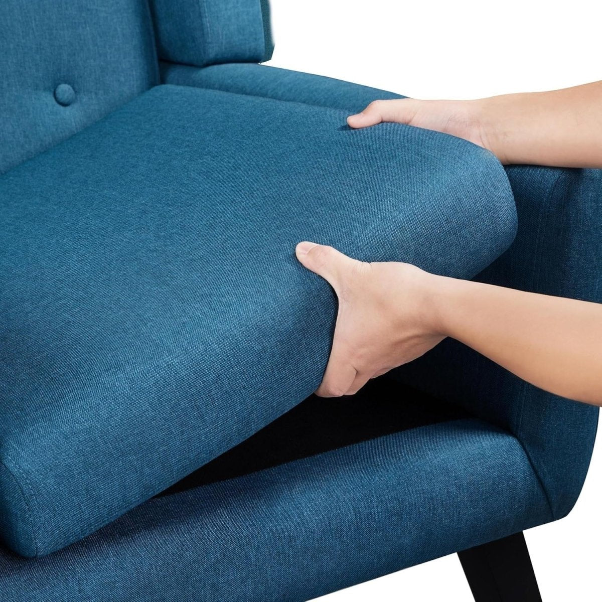 Tufted Navy Blue Armchair with Linen Cushion | Modern Cozy Accent Chair - Kwikley