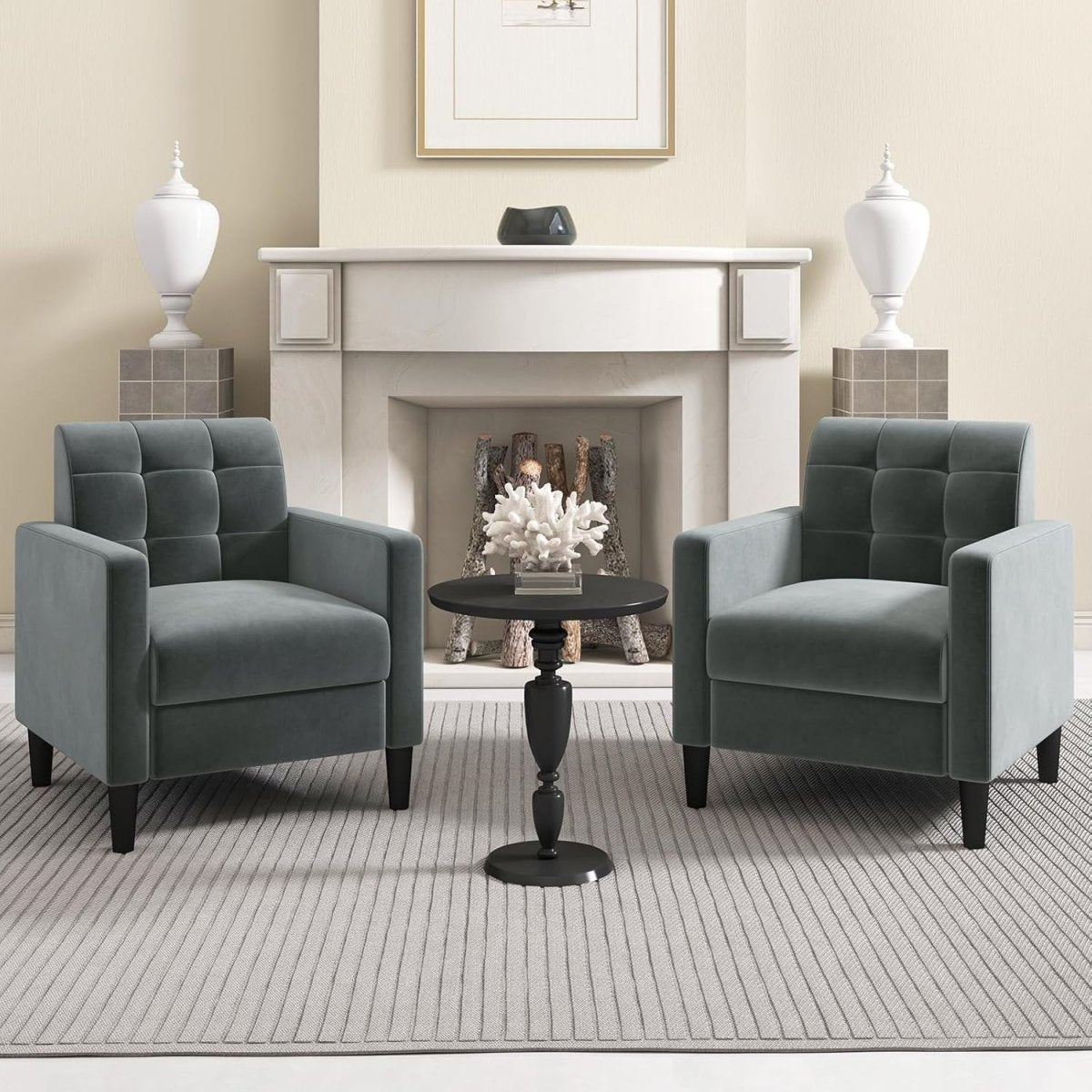 Tufted Velvet Accent Chair Armchair Lounge Seat Comfy Grey Sofa Modern - Kwikley