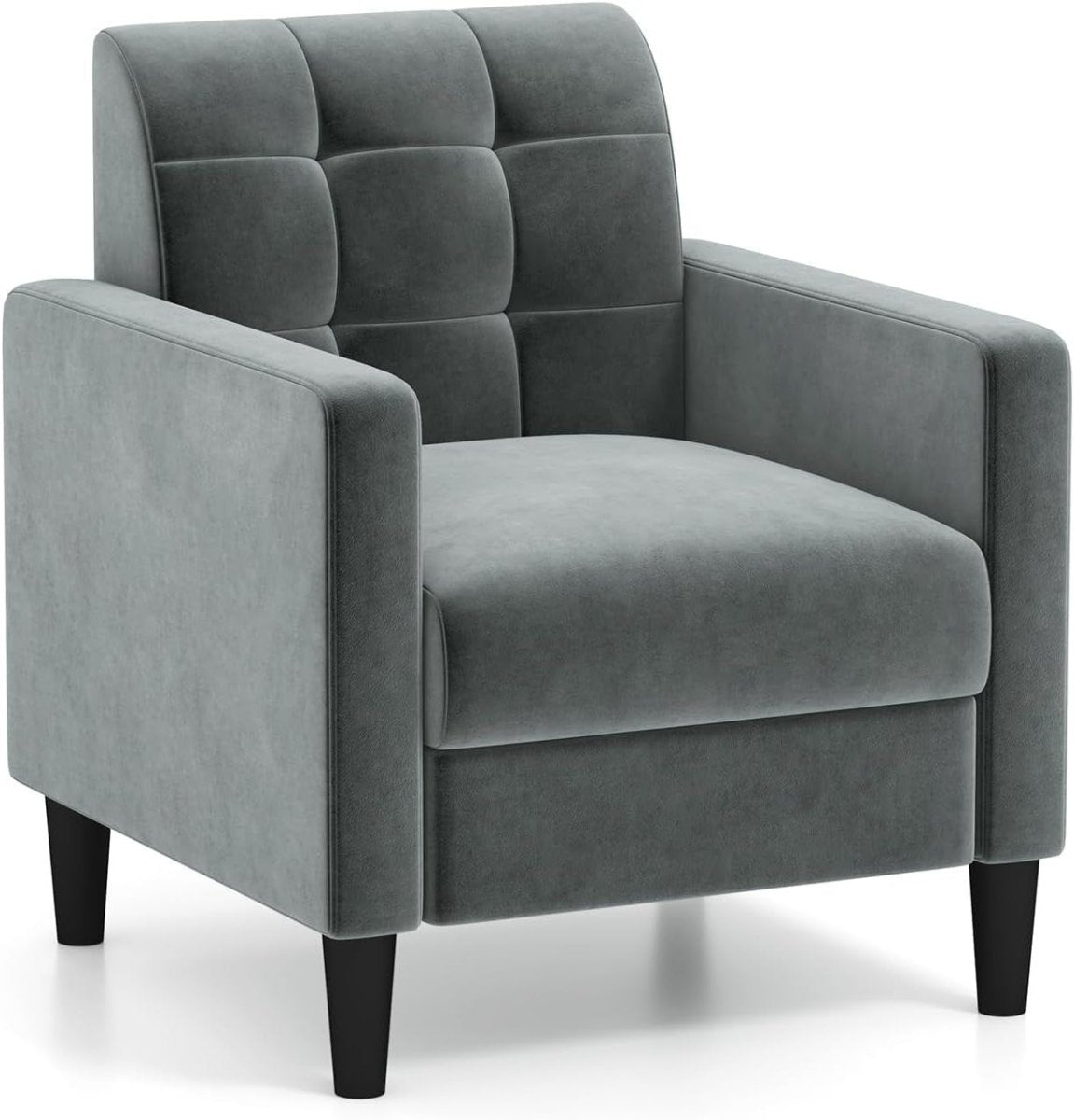 Tufted Velvet Accent Chair Armchair Lounge Seat Comfy Grey Sofa Modern - Kwikley